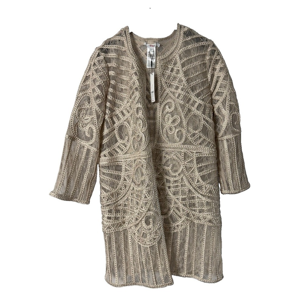 NWT Chicos Travelers Womens Embroidered Lace Long Sleeve Jacket Size 2 Large